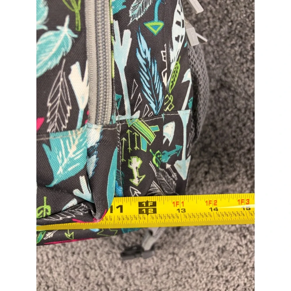 LL Bean Deluxe Book Pack Backpack Black Multi Feather Arrow Print School Bag